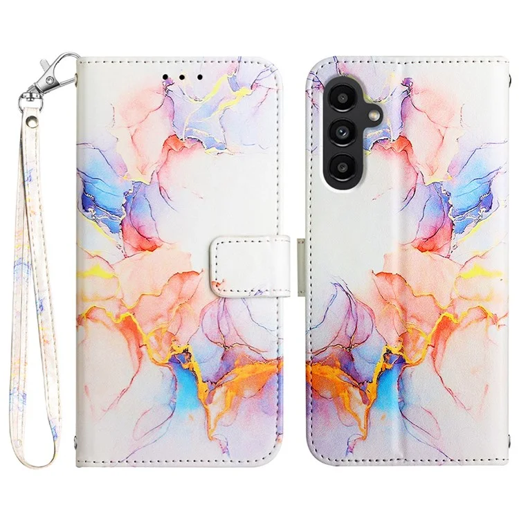 YB Pattern Printing Leather Series-5 für Samsung Galaxy A15 4G Case Phone Stand Wallet Leather Cover mit Riemen - Milky Way Marble White LS004