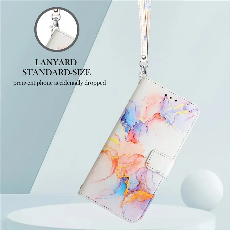 YB Pattern Printing Leather Series-5 für Samsung Galaxy A15 4G Case Phone Stand Wallet Leather Cover mit Riemen - Milky Way Marble White LS004