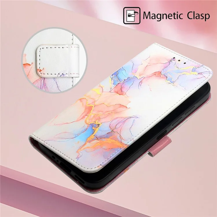 YB Pattern Printing Leather Series-5 für Samsung Galaxy A15 4G Case Phone Stand Wallet Leather Cover mit Riemen - Milky Way Marble White LS004