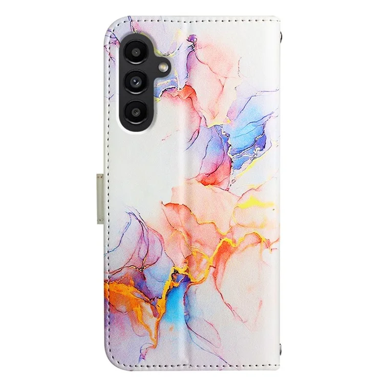 YB Pattern Printing Leather Series-5 für Samsung Galaxy A15 4G Case Phone Stand Wallet Leather Cover mit Riemen - Milky Way Marble White LS004