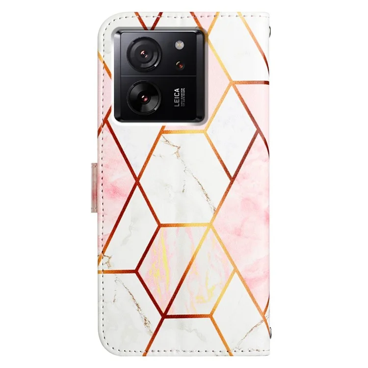 Serie de Cuero con Estampado de Patrones YB - 6 para Xiaomi 13T / 13T Pro / Funda Redmi K60 Ultra Anticorte Cubierta de Teléfono de Cuero - Rosa+Blanco LS002