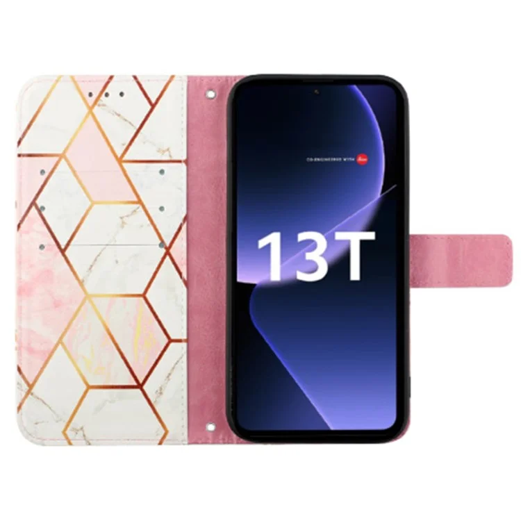 Serie de Cuero con Estampado de Patrones YB - 6 para Xiaomi 13T / 13T Pro / Funda Redmi K60 Ultra Anticorte Cubierta de Teléfono de Cuero - Rosa+Blanco LS002