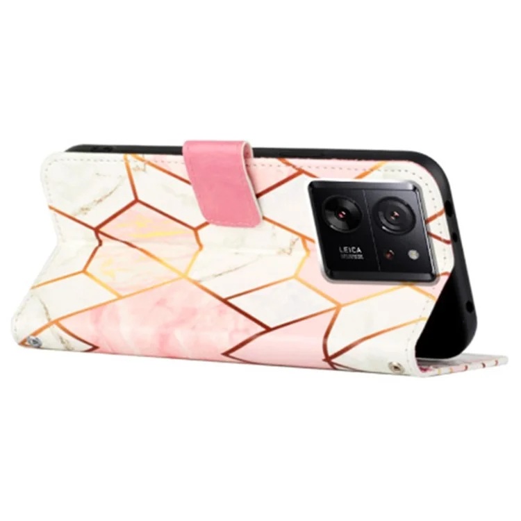 Serie de Cuero con Estampado de Patrones YB - 6 para Xiaomi 13T / 13T Pro / Funda Redmi K60 Ultra Anticorte Cubierta de Teléfono de Cuero - Rosa+Blanco LS002