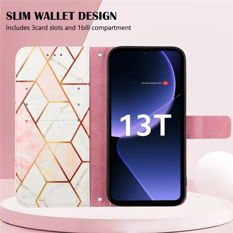 Serie de Cuero con Estampado de Patrones YB - 6 para Xiaomi 13T / 13T Pro / Funda Redmi K60 Ultra Anticorte Cubierta de Teléfono de Cuero - Rosa+Blanco LS002