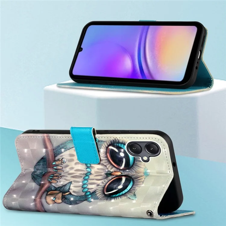 YB Pattern Printing Leather Series-2 Per Samsung Galaxy A05 4G Case 3D Pattern Wallet Flip Phone Cover - Gufo Grigio