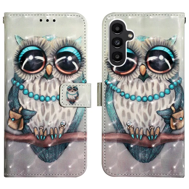 For Samsung Galaxy A05s 4G Leather Case 3D Pattern Printing Wallet Stand Mobile Cover with Strap - Grey Owl