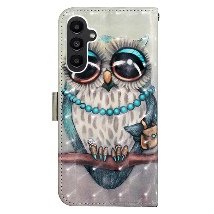 For Samsung Galaxy A05s 4G Leather Case 3D Pattern Printing Wallet Stand Mobile Cover with Strap - Grey Owl