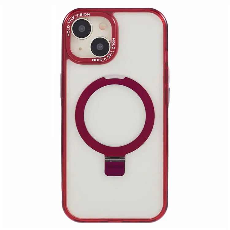 Pour iPhone 15 Kickstand Magnetic Case TPU+PC Clear Phone Cover - Rouge
