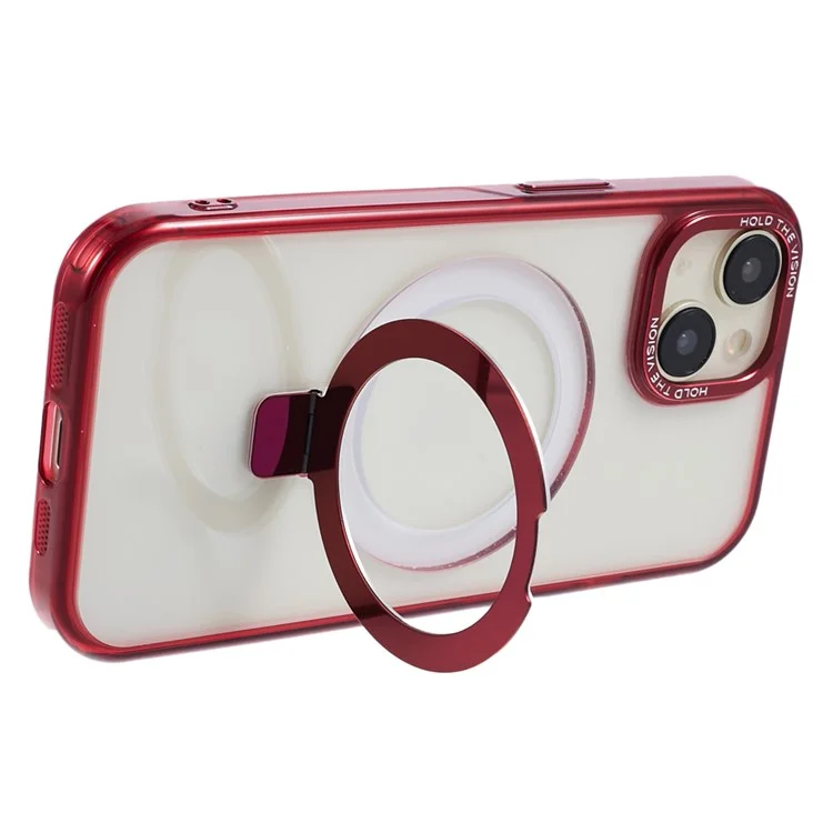 Pour iPhone 15 Kickstand Magnetic Case TPU+PC Clear Phone Cover - Rouge