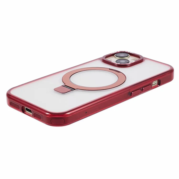 Pour iPhone 15 Kickstand Magnetic Case TPU+PC Clear Phone Cover - Rouge