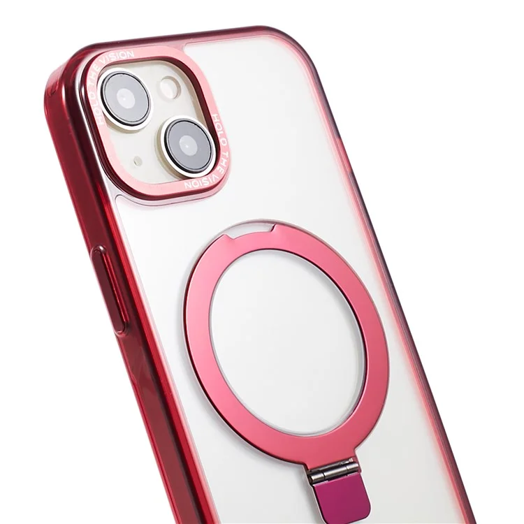Pour iPhone 15 Kickstand Magnetic Case TPU+PC Clear Phone Cover - Rouge