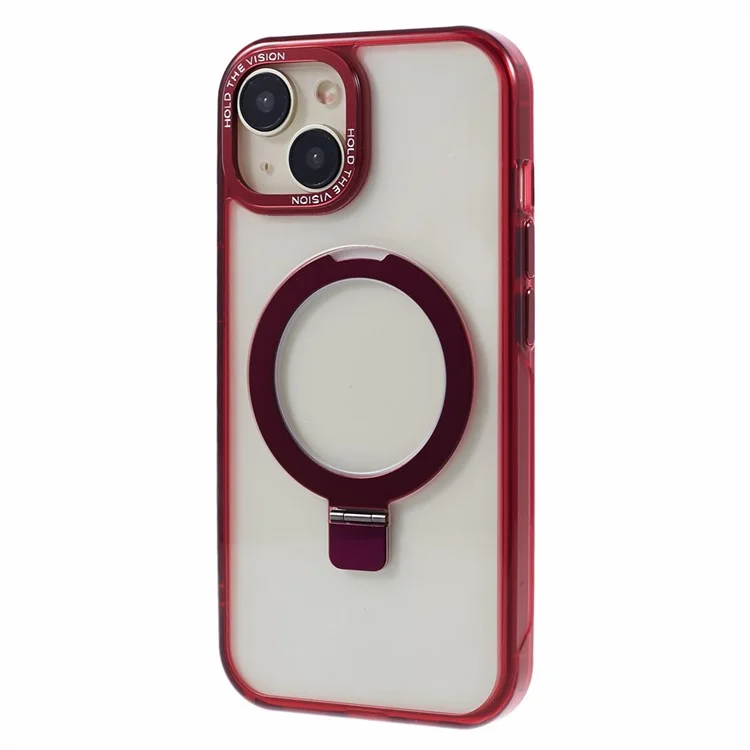 Para iPhone 15 Plus Transparent Case TPU+PC Invisible Kickstand Magnetic Phone Cover - Vermelho