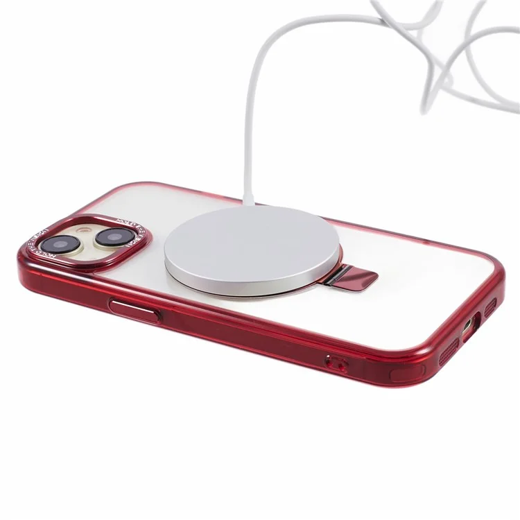 Para iPhone 15 Plus Transparent Case TPU+PC Invisible Kickstand Magnetic Phone Cover - Vermelho