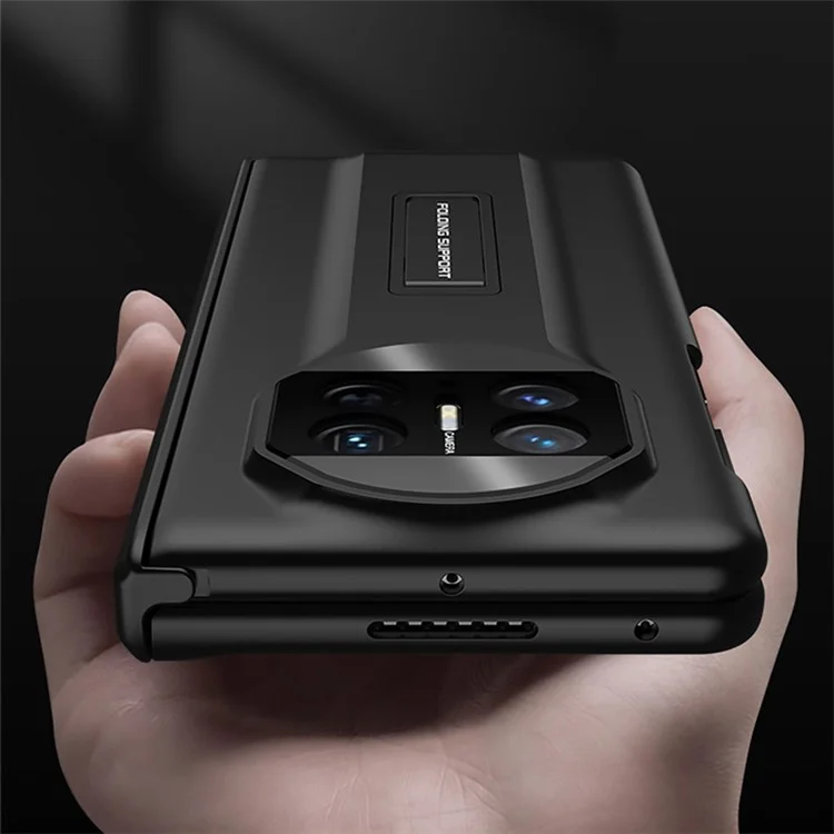 Жесткий ПК-чехол GKK для Huawei Mate X5 с подставкой и закаленной стеклянной пленкой - черный