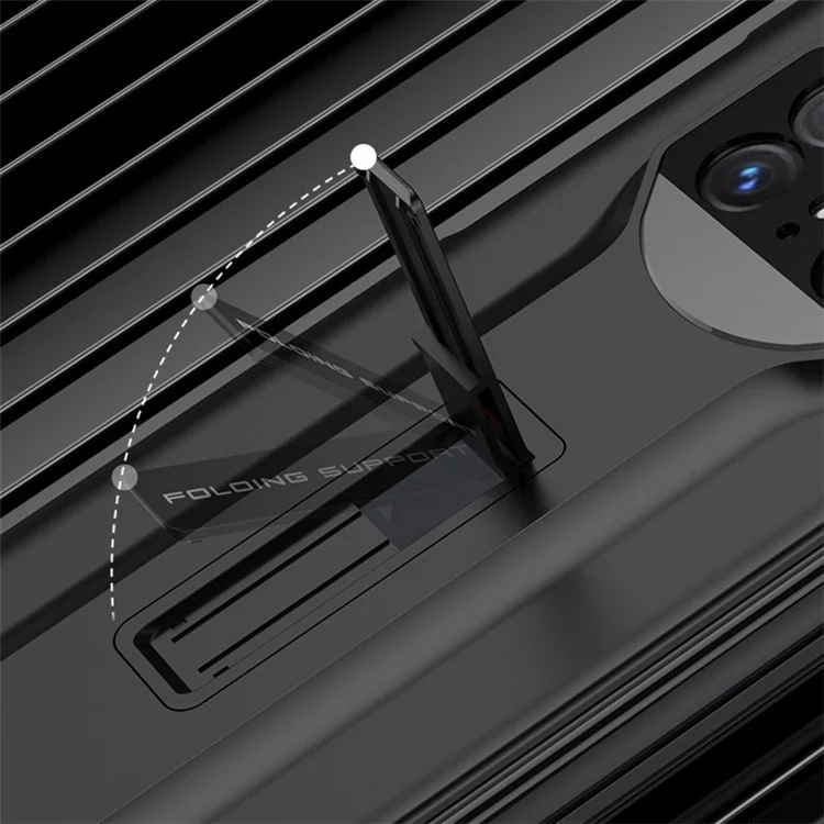 Жесткий ПК-чехол GKK для Huawei Mate X5 с подставкой и закаленной стеклянной пленкой - черный