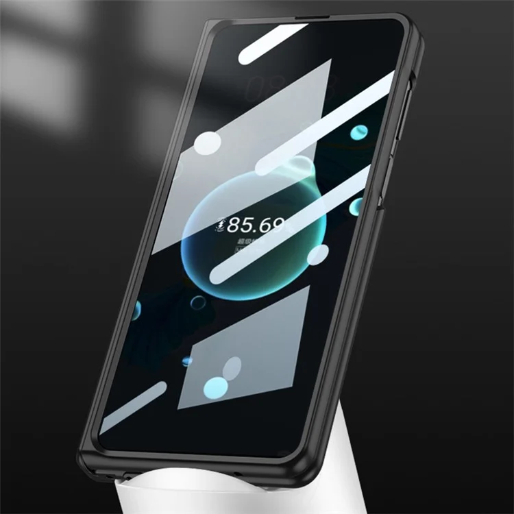 Жесткий ПК-чехол GKK для Huawei Mate X5 с подставкой и закаленной стеклянной пленкой - черный