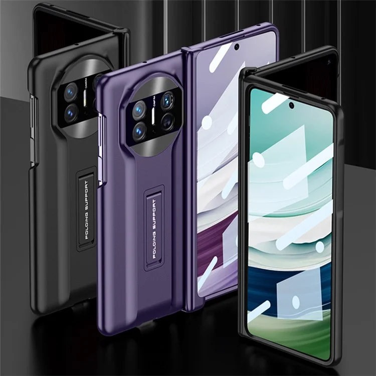 Жесткий ПК-чехол GKK для Huawei Mate X5 с подставкой и закаленной стеклянной пленкой - черный
