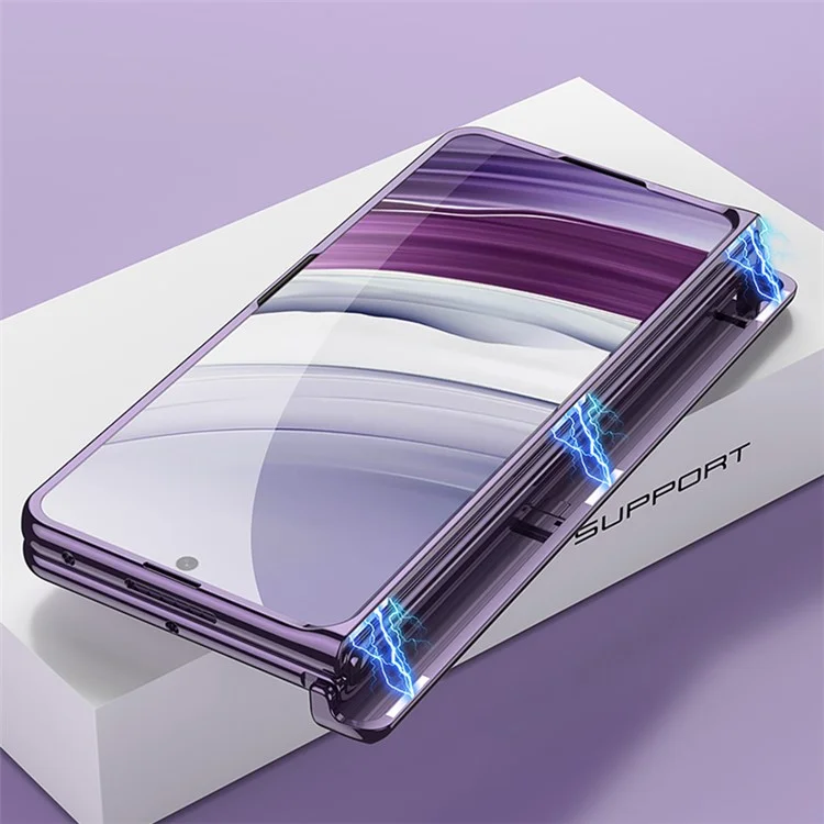 GKK для Huawei Mate X5 Прозрачный чехол Магнитная петля Подставка PC Чехол для телефона с HD закаленной стеклянной пленкой - Фиолетовый