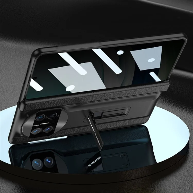 GKK para la funda del Huawei Mate X5 Bisagra magnética Soporte Cubierta de PC+PU del teléfono con película protectora de vidrio templado anti-espionaje - Fibra de carbono