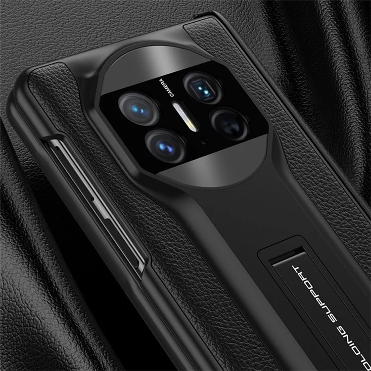 GKK para la funda del Huawei Mate X5 Bisagra magnética Soporte Cubierta de PC+PU del teléfono con película protectora de vidrio templado anti-espionaje - Fibra de carbono