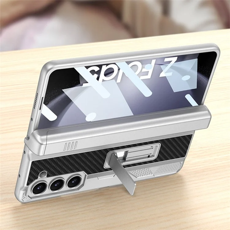 GKK For Samsung Galaxy Z Fold5 5G Case Kickstand PC Phone Shell with Tempered Glass Screen Film - Green