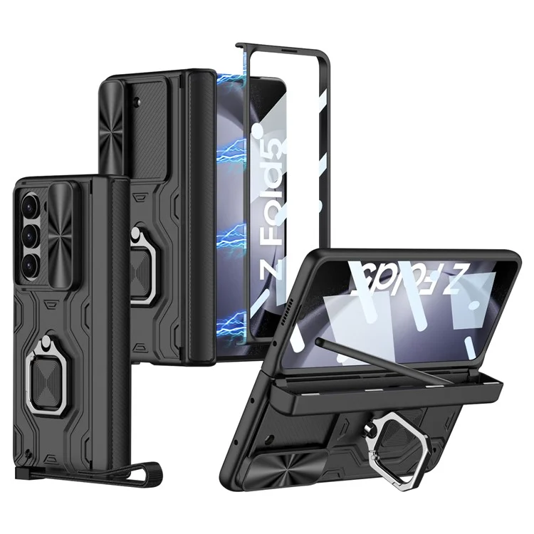 GKK For Samsung Galaxy Z Fold5 5G Kickstand Case with Front Screen Film Hard PC Phone Cover - Black
