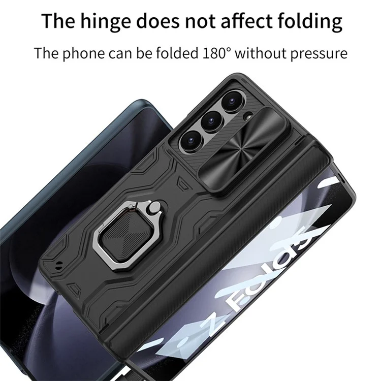 GKK For Samsung Galaxy Z Fold5 5G Kickstand Case with Front Screen Film Hard PC Phone Cover - Black
