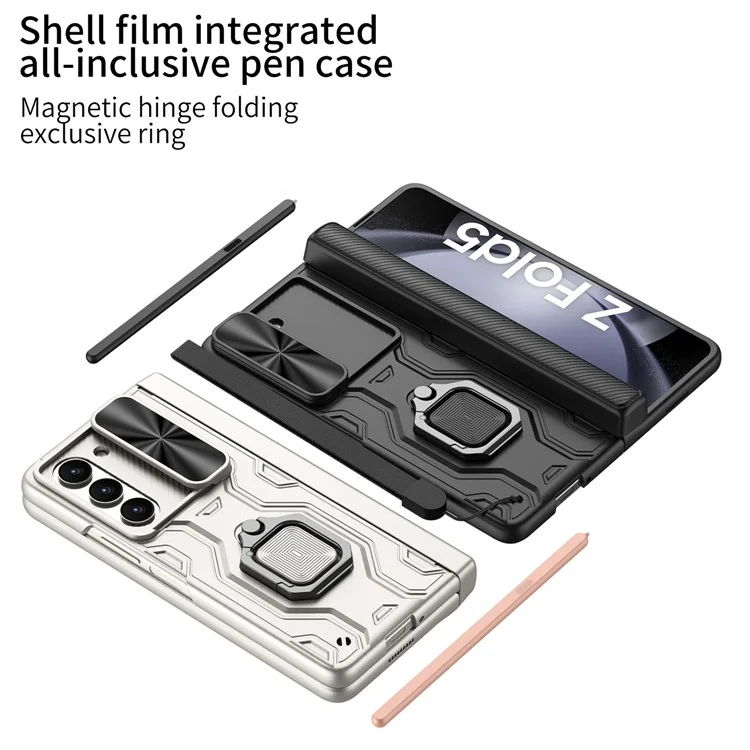 GKK For Samsung Galaxy Z Fold5 5G Kickstand Case with Front Screen Film Hard PC Phone Cover - Black