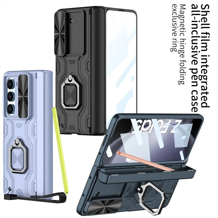 GKK For Samsung Galaxy Z Fold5 5G Kickstand Case with Front Screen Film Hard PC Phone Cover - Black
