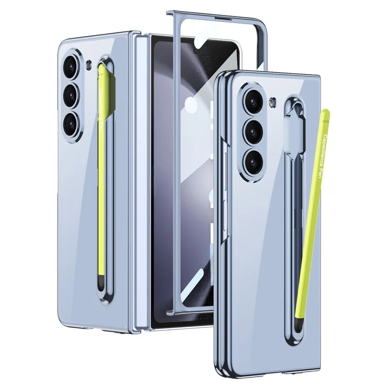 GKK For Samsung Galaxy Z Fold5 5G Case Pen Slot PC Phone Cover Tempered Glass Film (No Stylus) - Baby Blue