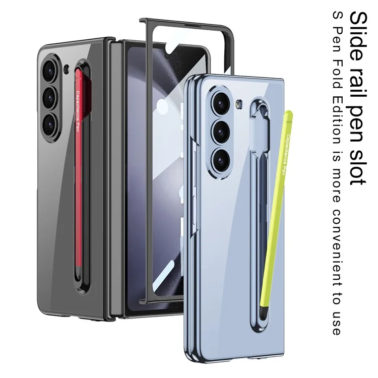 GKK For Samsung Galaxy Z Fold5 5G Case Pen Slot PC Phone Cover Tempered Glass Film (No Stylus) - Baby Blue