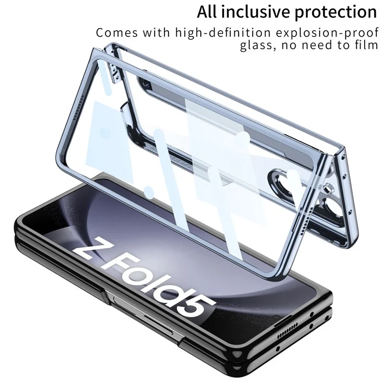 GKK For Samsung Galaxy Z Fold5 5G Case Pen Slot PC Phone Cover Tempered Glass Film (No Stylus) - Baby Blue