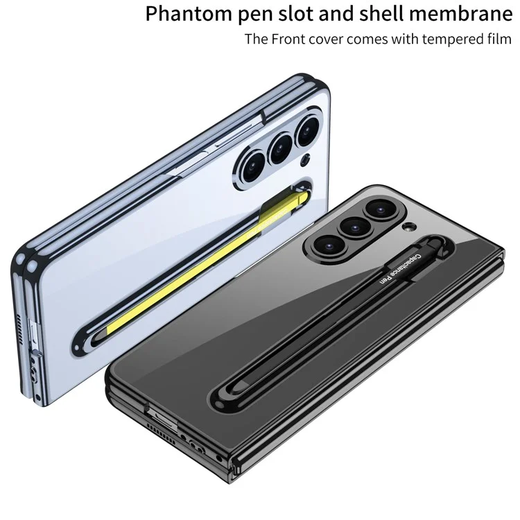 GKK For Samsung Galaxy Z Fold5 5G Case Pen Slot PC Phone Cover Tempered Glass Film (No Stylus) - Baby Blue
