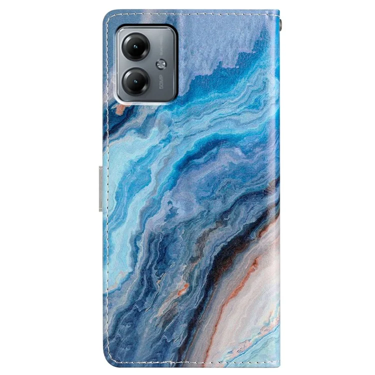 Per Motorola Moto G54 5G Case PU Leather Pattern Printing Stand Protective Phone Cover - Blue Marble