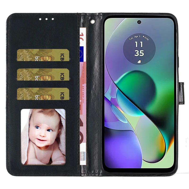 For Motorola Moto G54 5G Leather Case Stand Wallet Glittery Phone Cover - Black