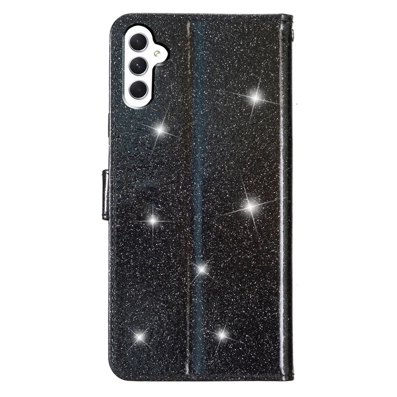 For Samsung Galaxy A15 5G Case PU Leather Wallet Glittery Phone Cover - Black