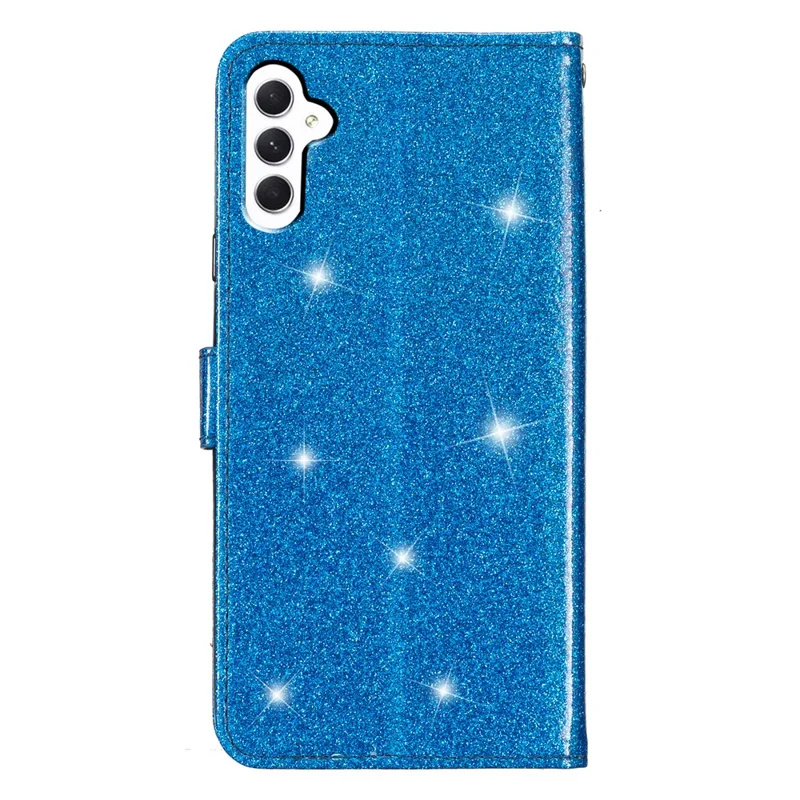 جراب لجهاز Samsung Galaxy A15 5G من جلد PU عالي الجودة مع محفظة وتصميم لامع - أزرق