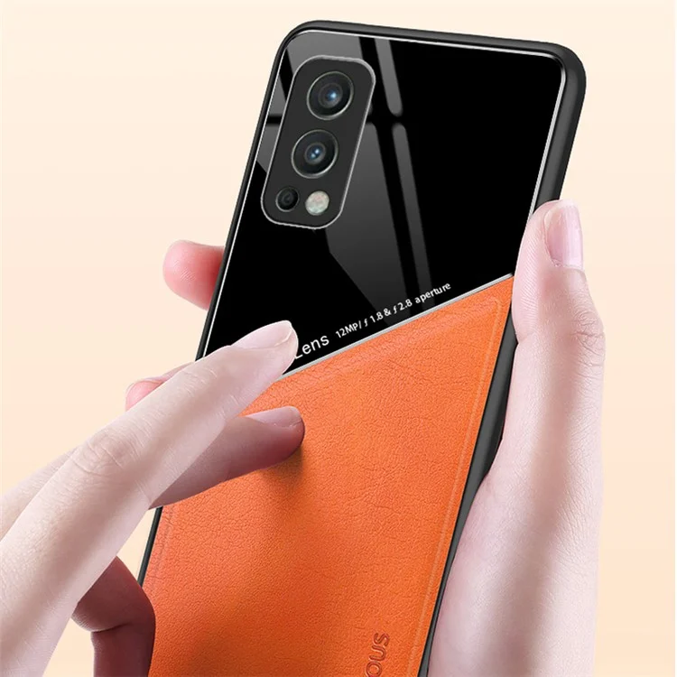 Für OnePlus Nord 2 5G-Hülle Leder + TPU + PC Smartphone-Abdeckung mit Autohalterung Metallblech - Orange