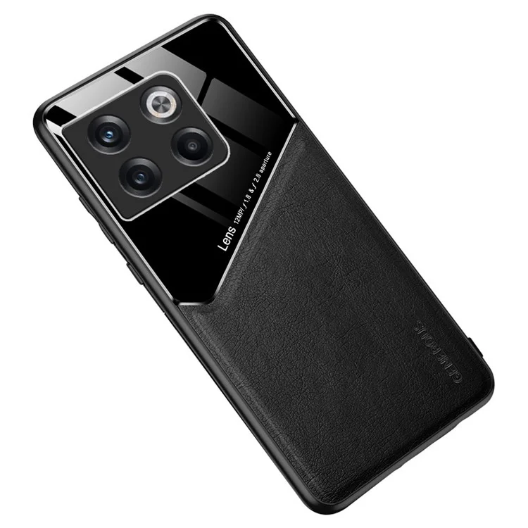 Para OnePlus 10T 5G / Ace Pro 5G Capa Integrada Suporte para Carro Folha de Metal Couro+TPU+PC Capa de Telefone - Preto