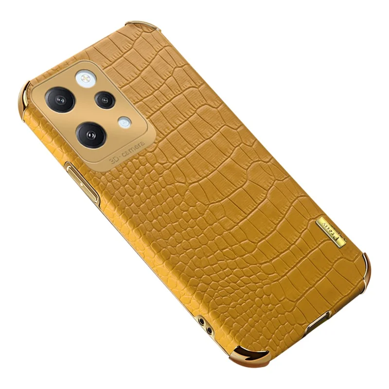 For Xiaomi Redmi 12 4G Case Electroplated Crocodile Texture Leather+TPU Cellphone Cover - Yellow