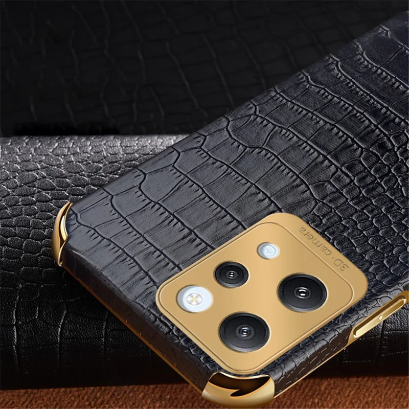 For Xiaomi Redmi 12 4G Case Electroplated Crocodile Texture Leather+TPU Cellphone Cover - Yellow