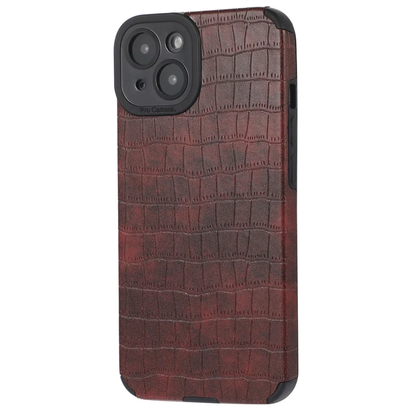 For iPhone 14 Case Crocodile Texture Anti-scratch PU Leather Coated TPU Cell Phone Cover - Red