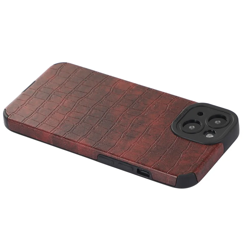 For iPhone 14 Case Crocodile Texture Anti-scratch PU Leather Coated TPU Cell Phone Cover - Red