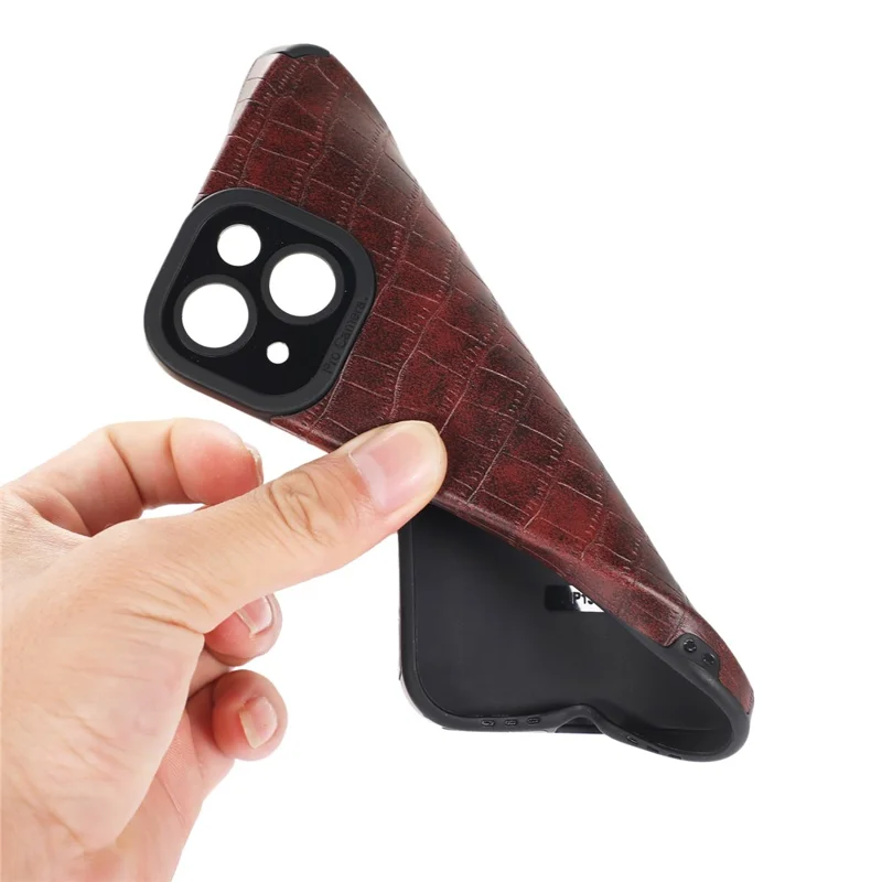 For iPhone 14 Case Crocodile Texture Anti-scratch PU Leather Coated TPU Cell Phone Cover - Red