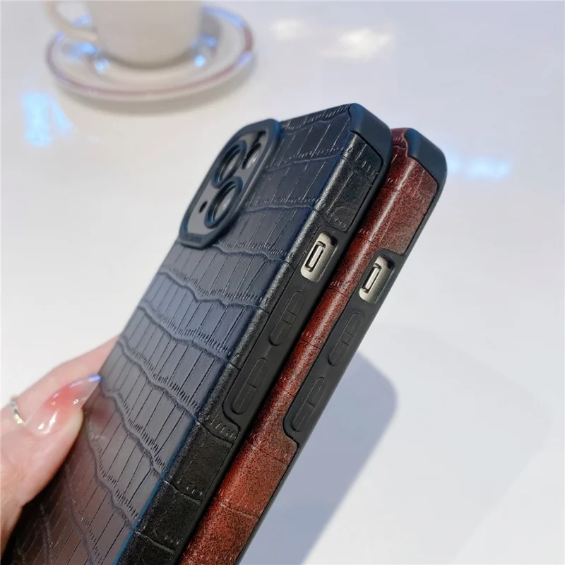 For iPhone 14 Case Crocodile Texture Anti-scratch PU Leather Coated TPU Cell Phone Cover - Red