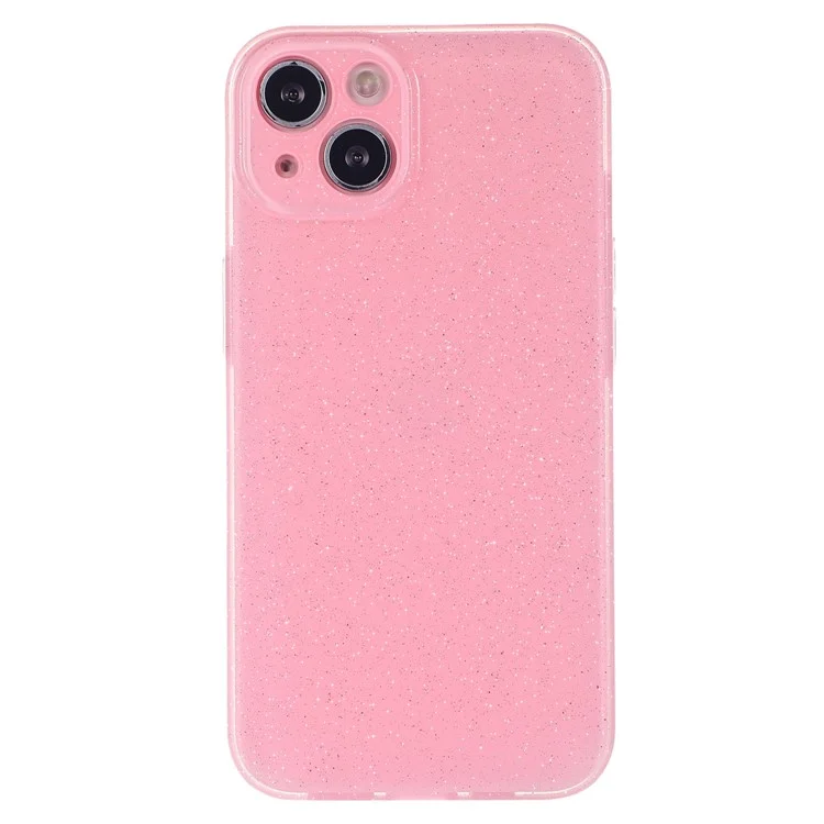For iPhone 15 Case Jelly TPU Glittery Powder Anti-scratch Phone Back Cover - Pink