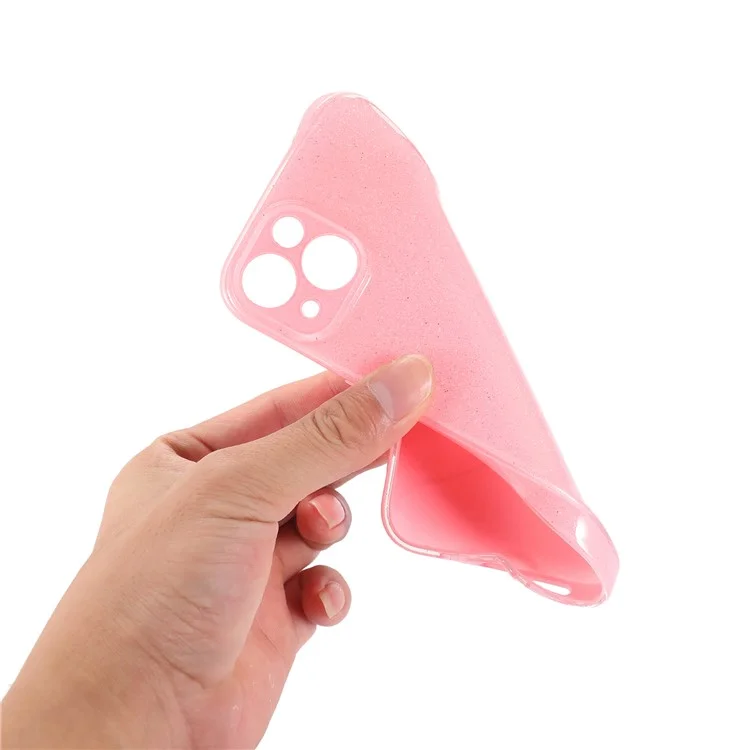 For iPhone 15 Case Jelly TPU Glittery Powder Anti-scratch Phone Back Cover - Pink