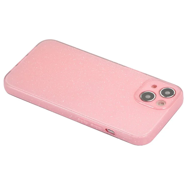 For iPhone 15 Case Jelly TPU Glittery Powder Anti-scratch Phone Back Cover - Pink
