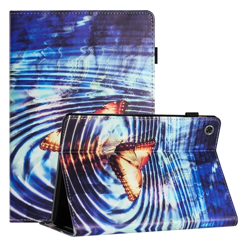 For Samsung Galaxy Tab A11 / A9 PU Leather Case Pattern Printing Tablet Cover with Card Holder - Wave Butterfly