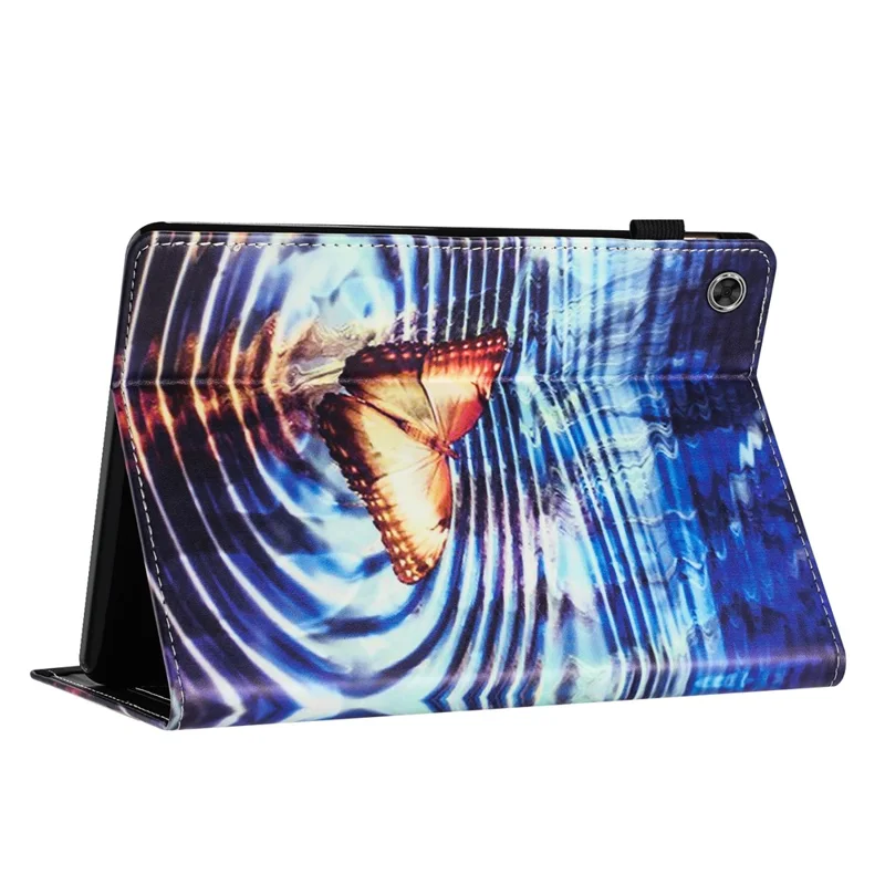 For Samsung Galaxy Tab A11 / A9 PU Leather Case Pattern Printing Tablet Cover with Card Holder - Wave Butterfly
